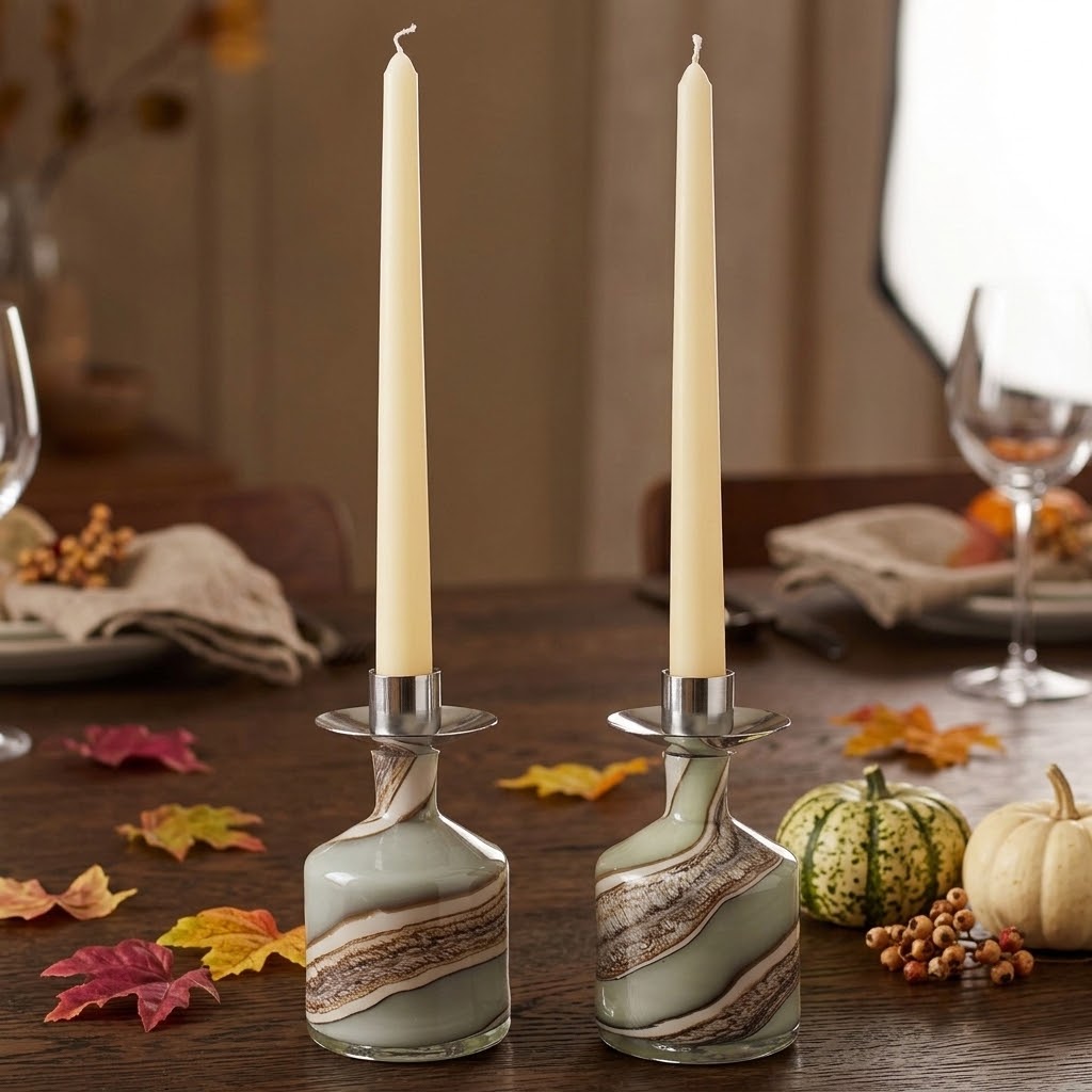 Pair of Taper Candle Holders in Smoked Meadows