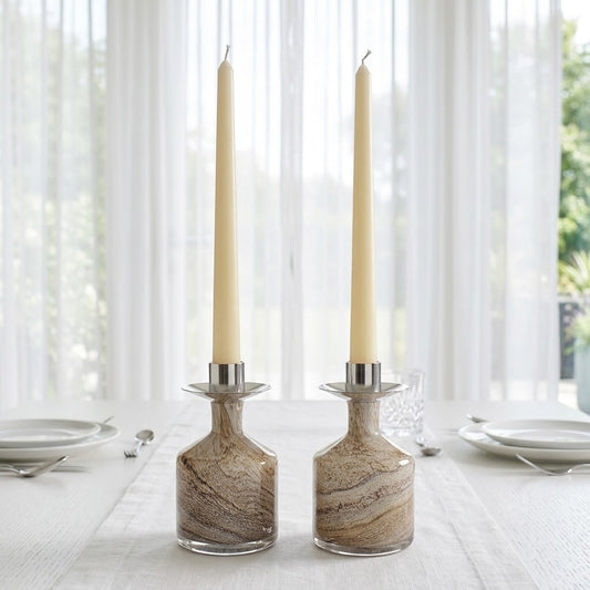 Pair of Taper Candle Holders in Natural Stone