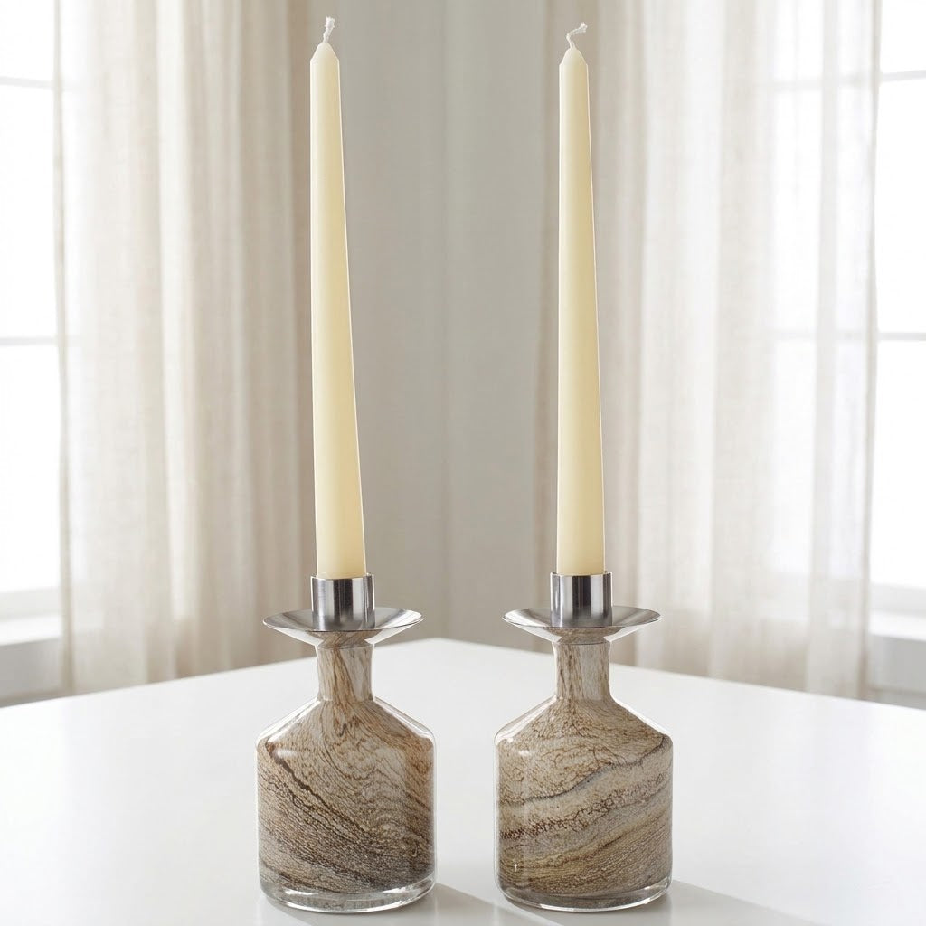 Pair of Taper Candle Holders in Natural Stone