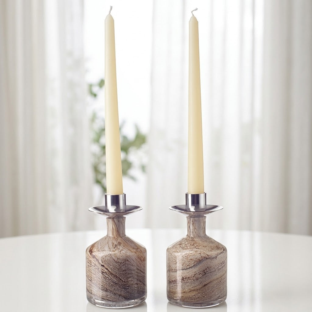 Pair of Taper Candle Holders in Natural Stone