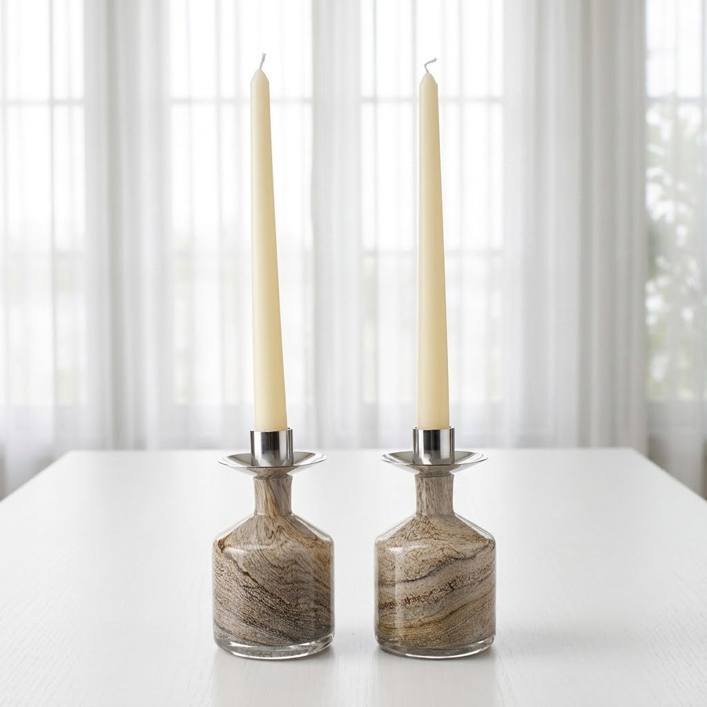 Pair of Taper Candle Holders in Natural Stone