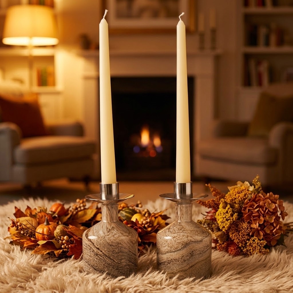 Pair of Taper Candle Holders in Natural Stone