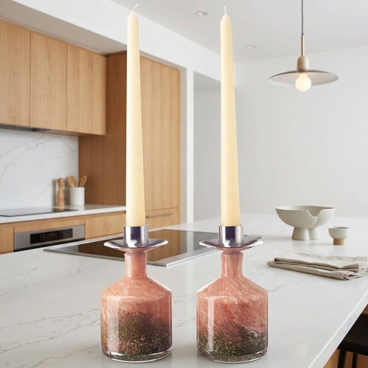 Pair of Taper Candle Holders in Evergreen Blush