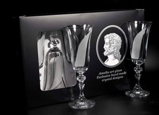 Champagne Glass set of 6 with Frosted Stripe Design