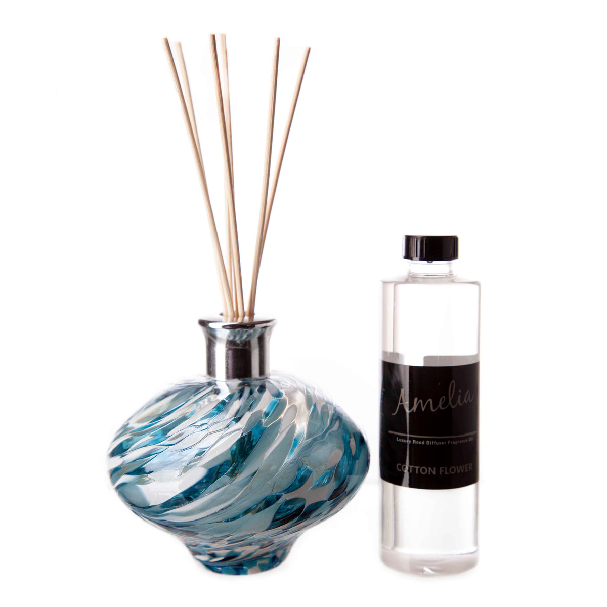 Oval Reed Diffuser - Turquoise Blue and White
