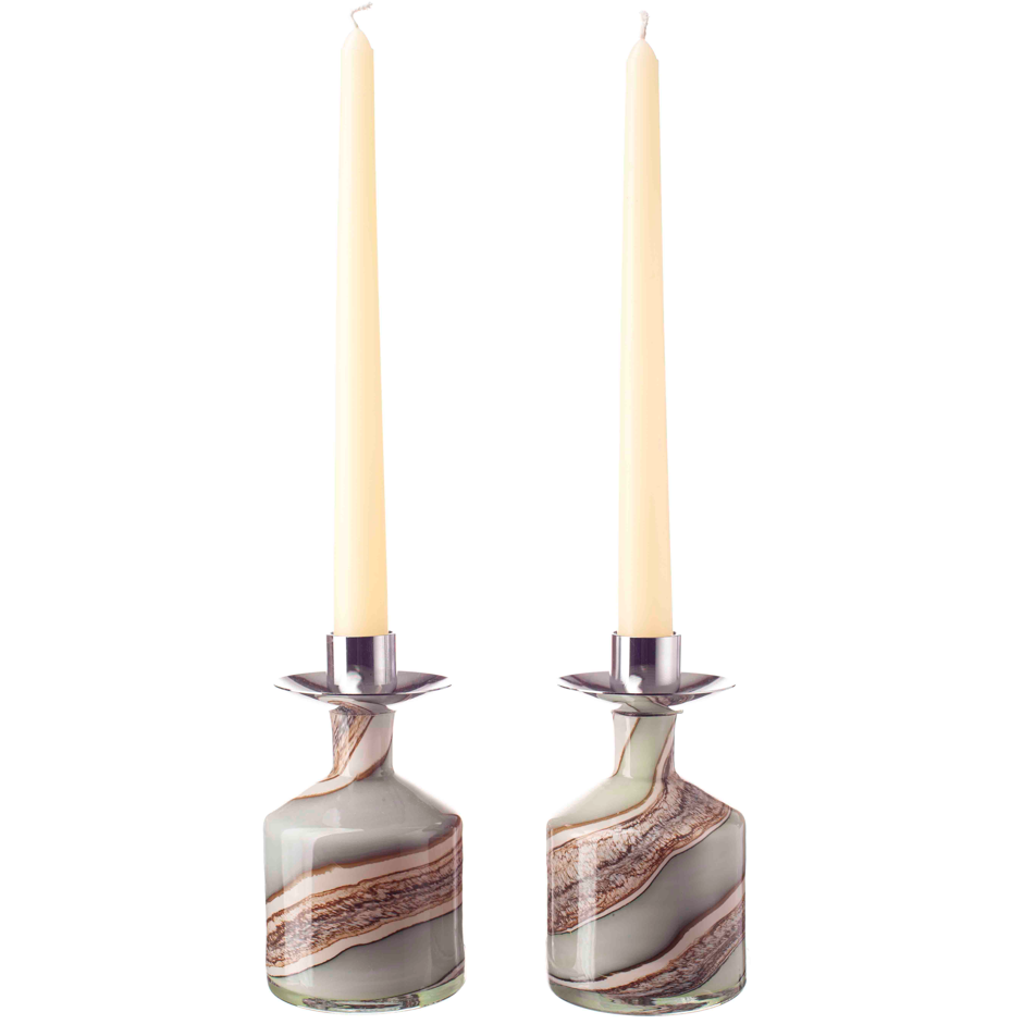 Pair of Taper Candle Holders in Smoked Meadows