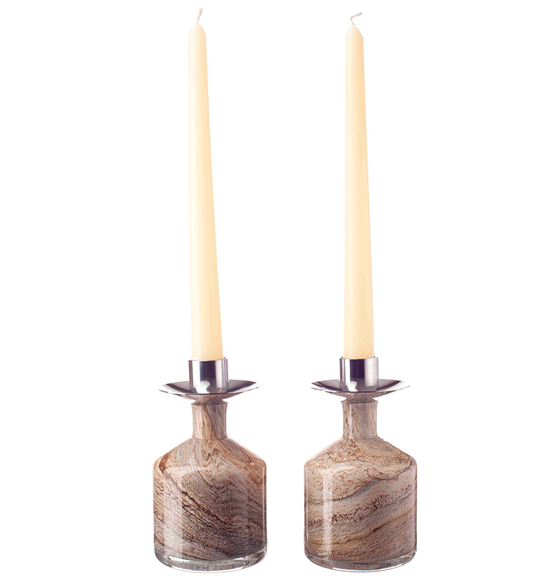 Pair of Taper Candle Holders in Natural Stone