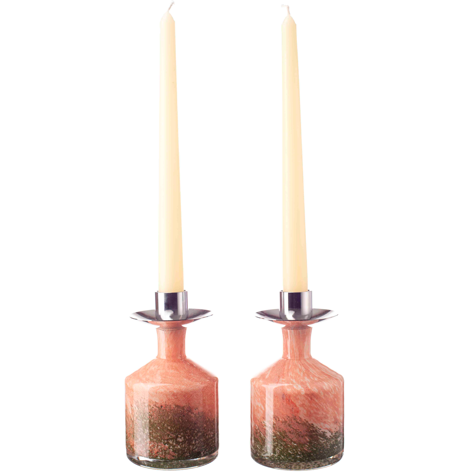 Pair of Taper Candle Holders in Evergreen Blush