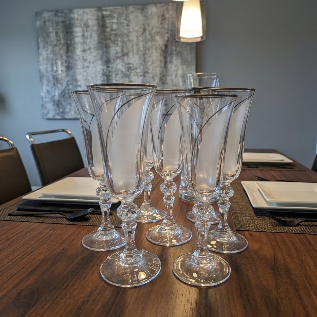 Champagne Glass set of 6 with Frosted Stripe Design